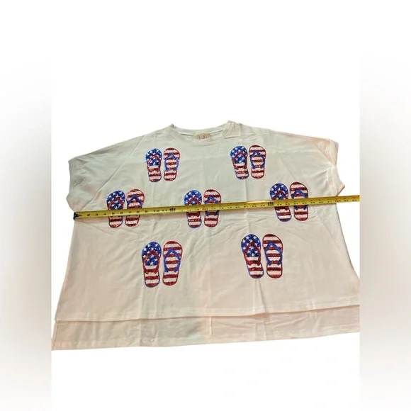 Fantastic Fawn Fourth of July stars & stripes sequins flip flops graphic tee s - Picture 5 of 9